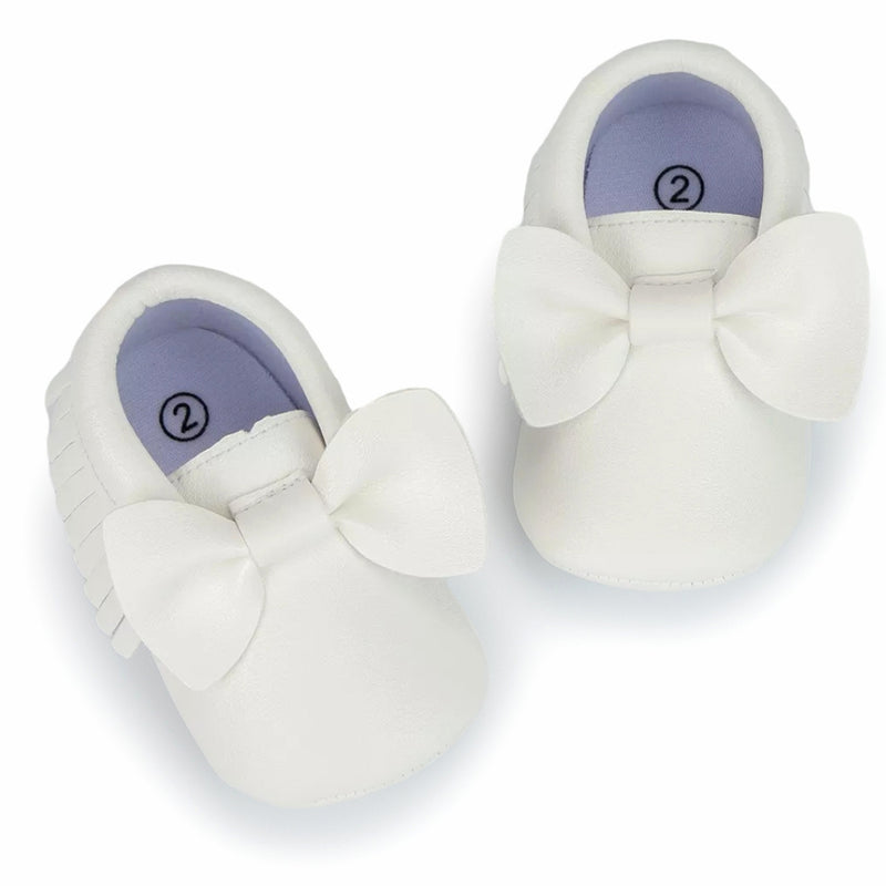 Baby Unisex Bow Shining Shoes Booties (White)-BT5106