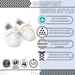 Baby Unisex Canvas Booties (White)-BT5107