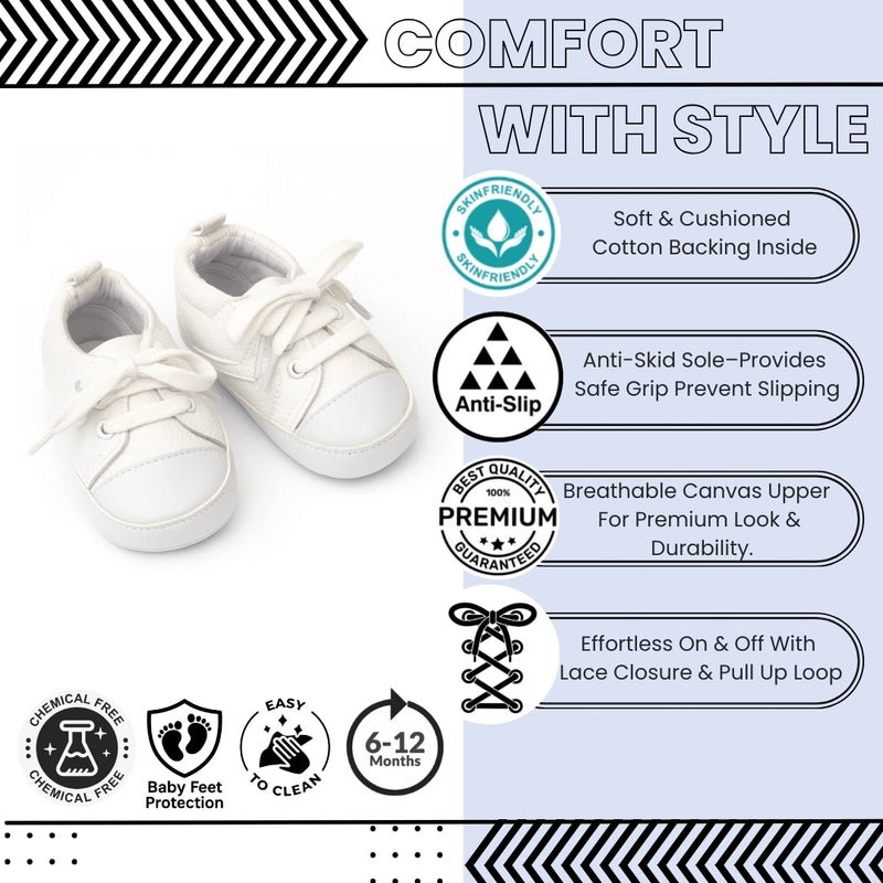 Baby Unisex Canvas Booties (White)-BT5107