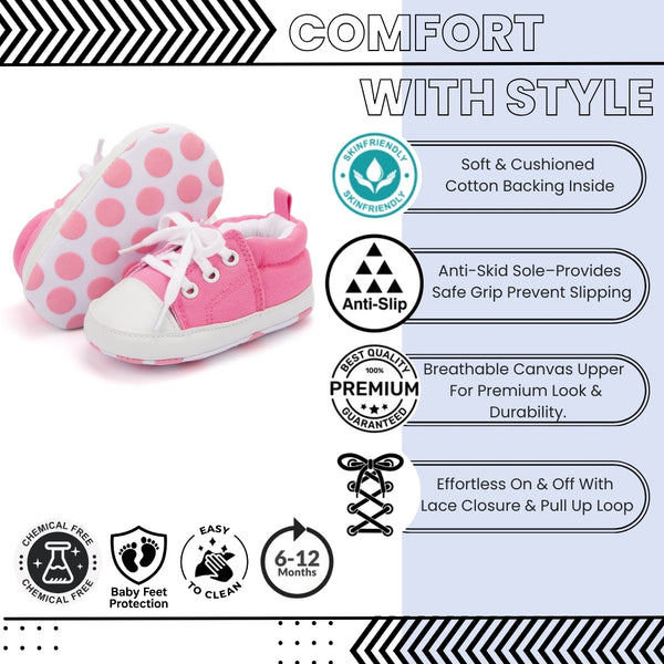 Baby Unisex Canvas Booties (Pink)-BT5108