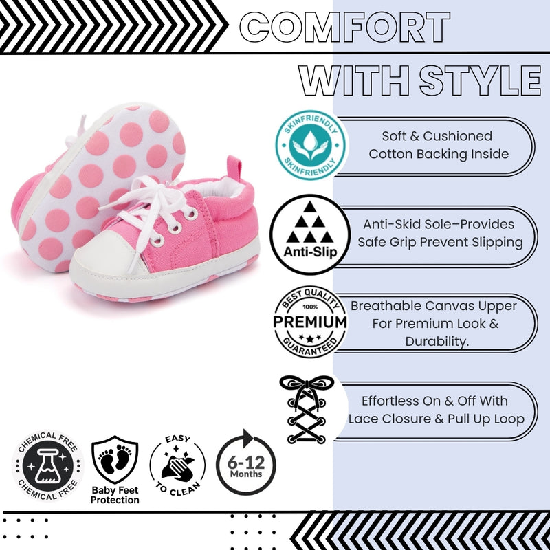 Baby Unisex Canvas Booties (Pink)-BT5108