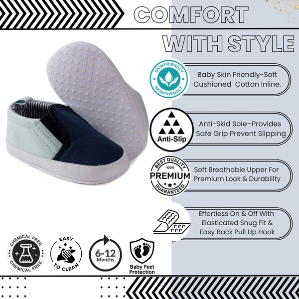 Baby Unisex Slip on Cotton Loafer Booties (Blue)-BT5115