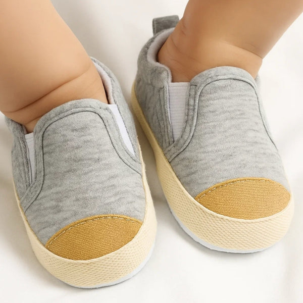 Baby Unisex Cotton Slip on Loafer Booties (Grey,Gold)-BT5116