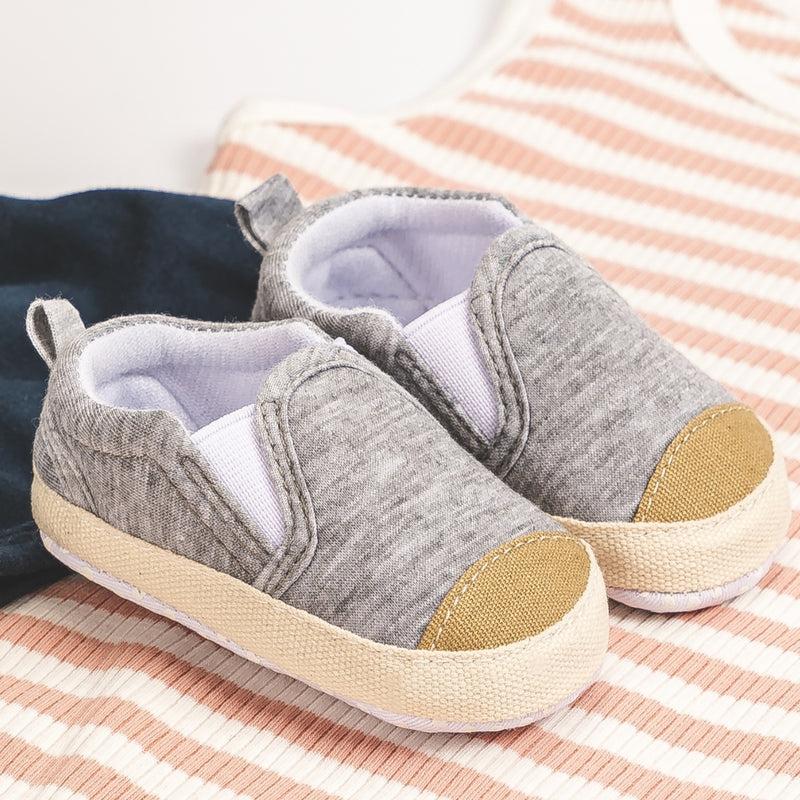 Baby Unisex Cotton Slip on Loafer Booties (Grey,Gold)-BT5116