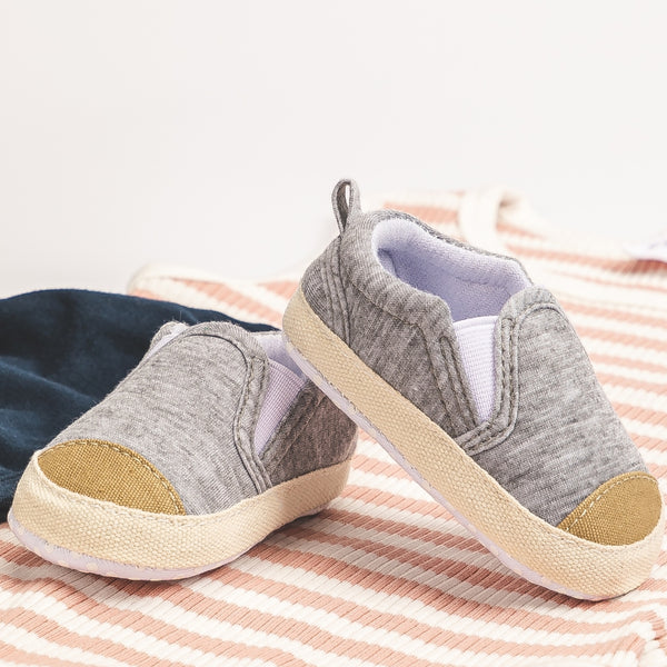 Baby Unisex Cotton Slip on Loafer Booties (Grey,Gold)-BT5116
