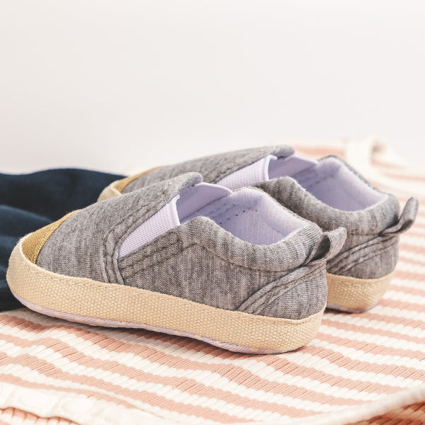 Baby Unisex Cotton Slip on Loafer Booties (Grey,Gold)-BT5116