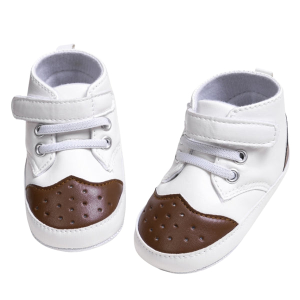 Baby Unisex Synthetic Colorblock Velcro Booties (White,Brown)-BT5117