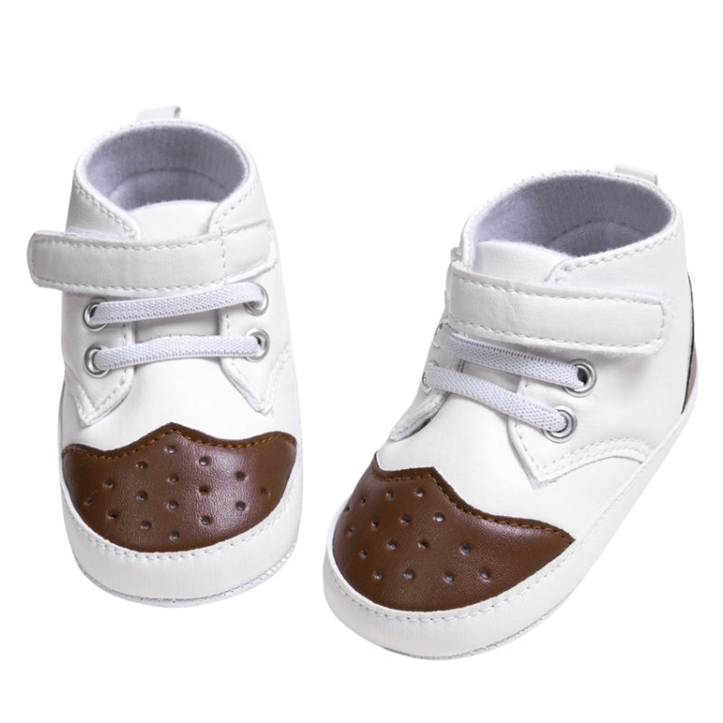 Baby Unisex Synthetic Colorblock Velcro Booties (White,Brown)-BT5117