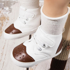 Baby Unisex Synthetic Colorblock Velcro Booties (White,Brown)-BT5117