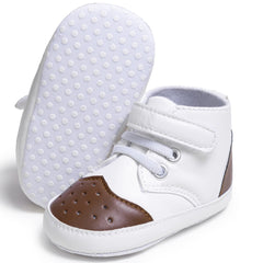 Baby Unisex Synthetic Colorblock Velcro Booties (White,Brown)-BT5117