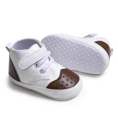 Baby Unisex Synthetic Colorblock Velcro Booties (White,Brown)-BT5117