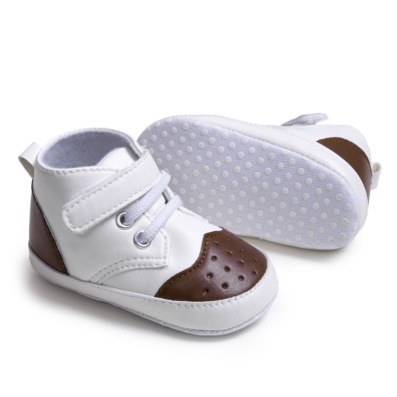 Baby Unisex Synthetic Colorblock Velcro Booties (White,Brown)-BT5117