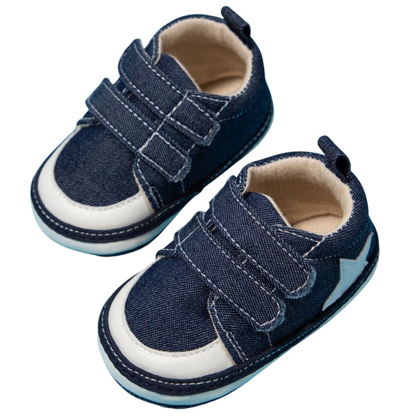 Baby Unisex Double Velcro Cotton Denim Sneaker Booties (Blue)-BT5123