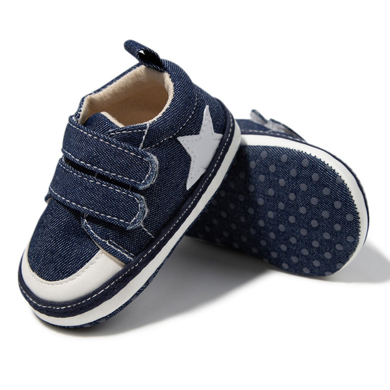 Baby Unisex Double Velcro Cotton Denim Sneaker Booties (Blue)-BT5123