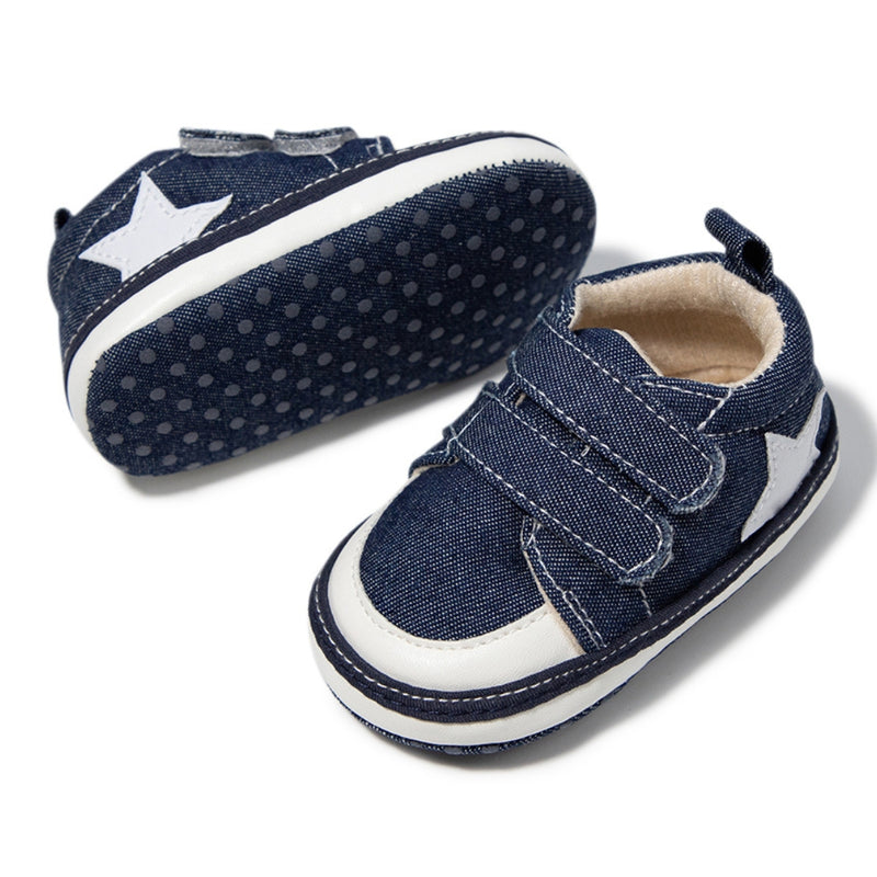 Baby Unisex Double Velcro Cotton Denim Sneaker Booties (Blue)-BT5123