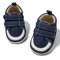 Baby Unisex Double Velcro Cotton Denim Sneaker Booties (Blue)-BT5123