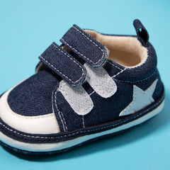 Baby Unisex Double Velcro Cotton Denim Sneaker Booties (Blue)-BT5123