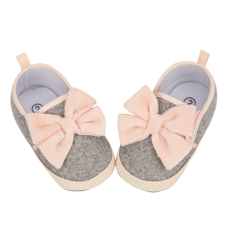 Baby Girls Bow Cotton Loafer Booties (Grey,Pink)-BT5124
