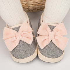 Baby Girls Bow Cotton Loafer Booties (Grey,Pink)-BT5124
