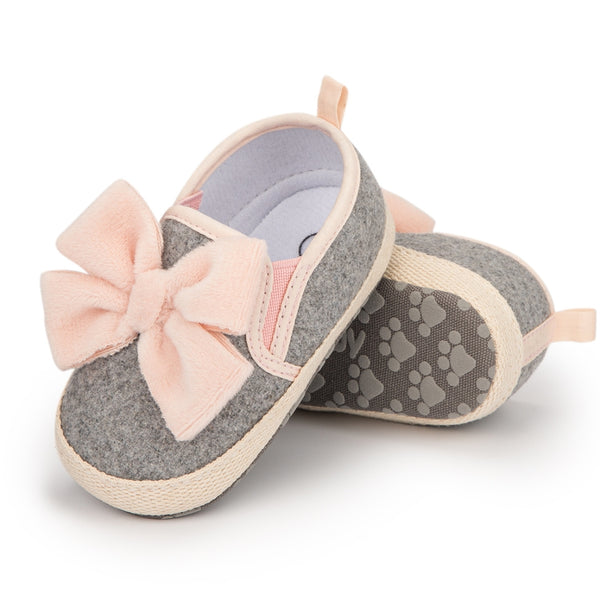 Baby Girls Bow Cotton Loafer Booties (Grey,Pink)-BT5124