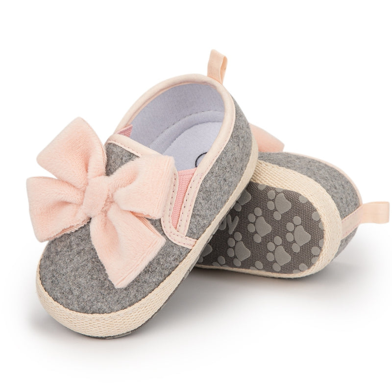 Baby Girls Bow Cotton Loafer Booties (Grey,Pink)-BT5124