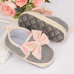 Baby Girls Bow Cotton Loafer Booties (Grey,Pink)-BT5124