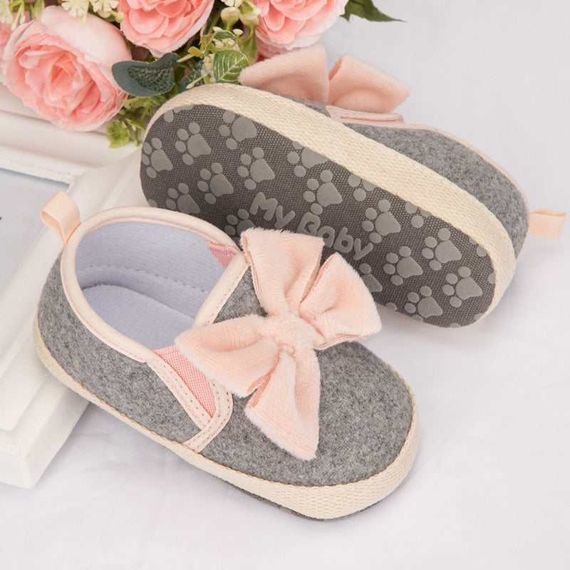 Baby Girls Bow Cotton Loafer Booties (Grey,Pink)-BT5124