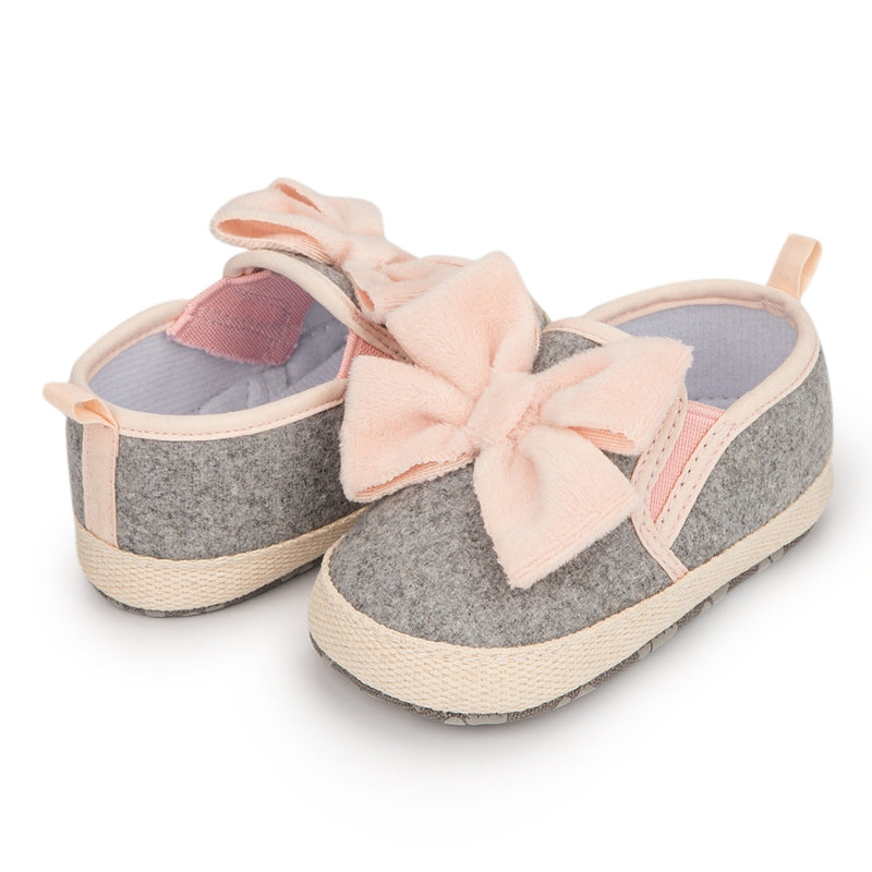 Baby Girls Bow Cotton Loafer Booties (Grey,Pink)-BT5124