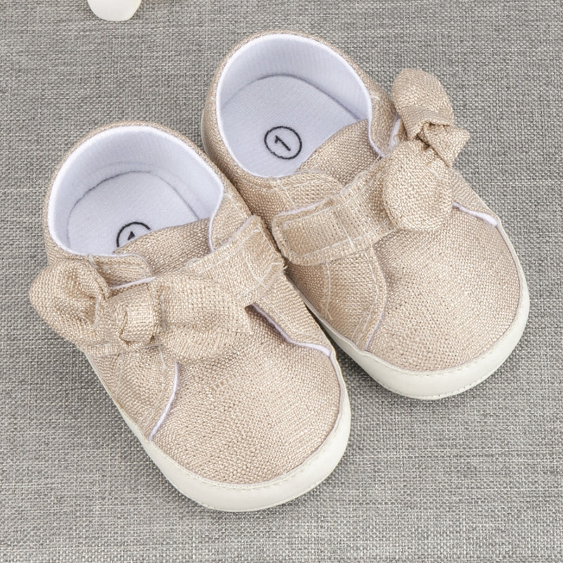 Baby Unisex Cotton Mesh Baby Girl Velcro Bow Booties (Gold)-BT5125