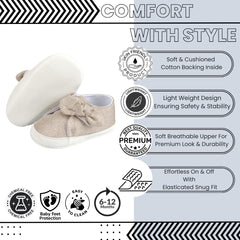 Baby Unisex Cotton Mesh Baby Girl Velcro Bow Booties (Gold)-BT5125