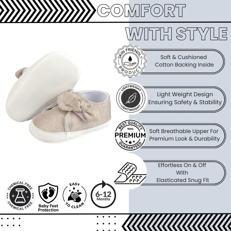 Baby Unisex Cotton Mesh Baby Girl Velcro Bow Booties (Gold)-BT5125