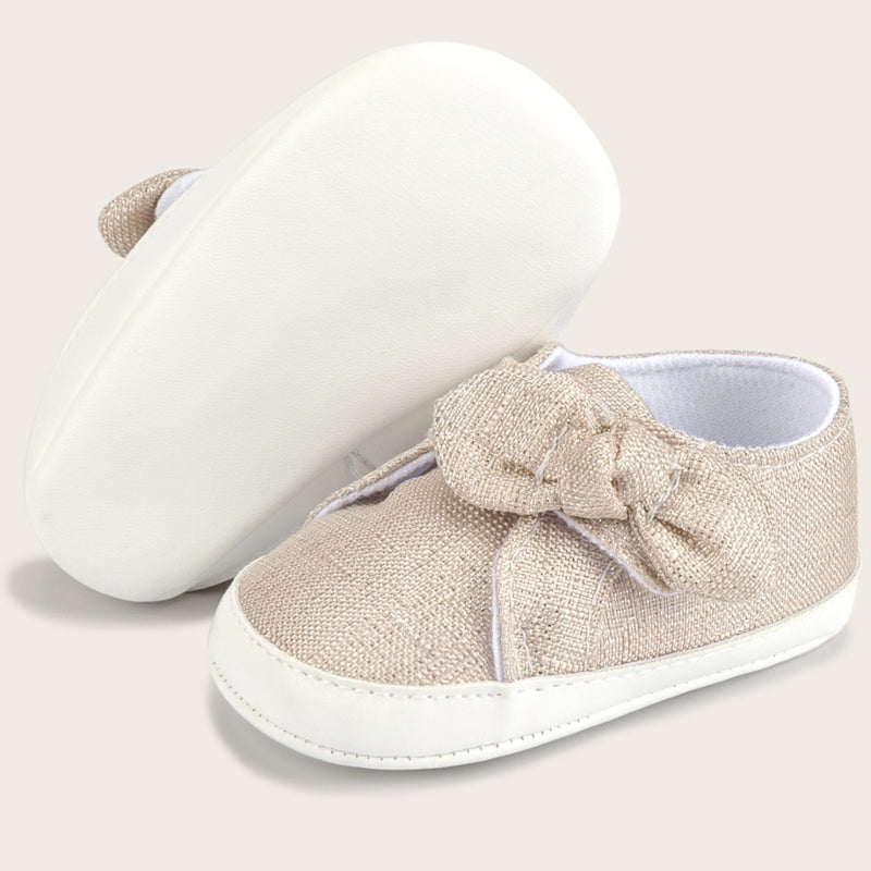 Baby Unisex Cotton Mesh Baby Girl Velcro Bow Booties (Gold)-BT5125