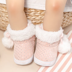 Baby Unisex Cotton Fur Polka Dot Velcro Booties (Baby Pink,White)-BT5128
