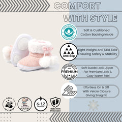 Baby Unisex Cotton Fur Polka Dot Velcro Booties (Baby Pink,White)-BT5128