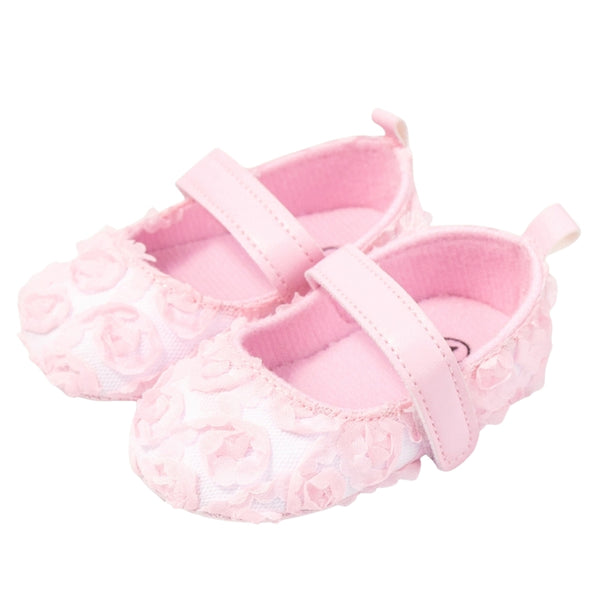 Baby Unisex Net Floral Velcro Booties (Baby Pink)-BT5129