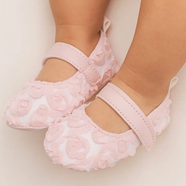 Baby Unisex Net Floral Velcro Booties (Baby Pink)-BT5129