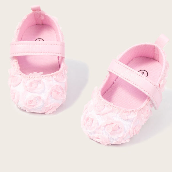 Baby Unisex Net Floral Velcro Booties (Baby Pink)-BT5129