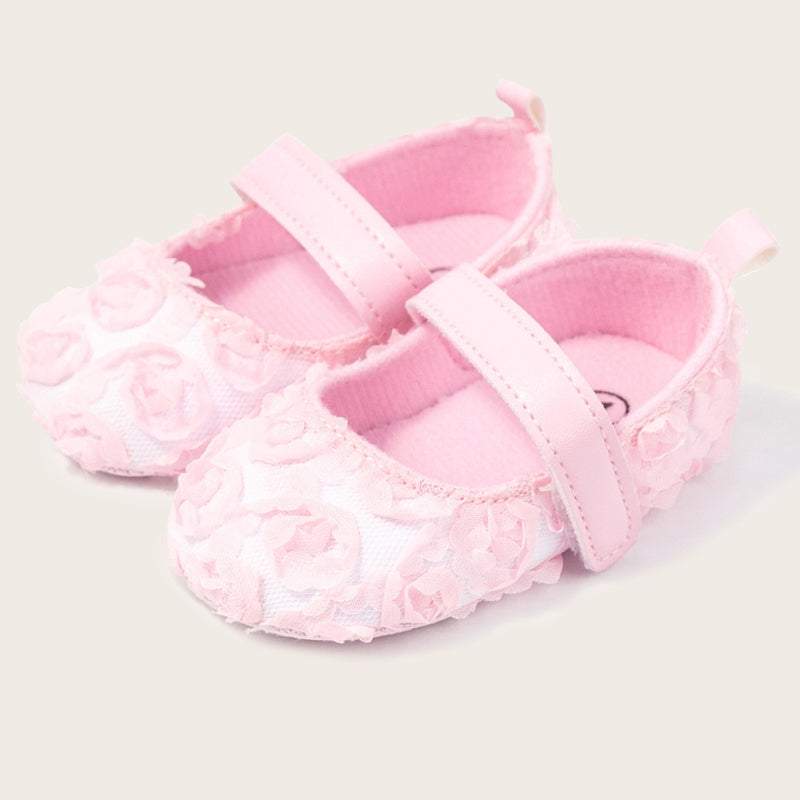 Baby Unisex Net Floral Velcro Booties (Baby Pink)-BT5129