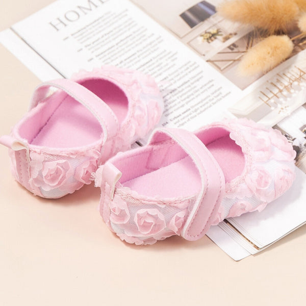 Baby Unisex Net Floral Velcro Booties (Baby Pink)-BT5129