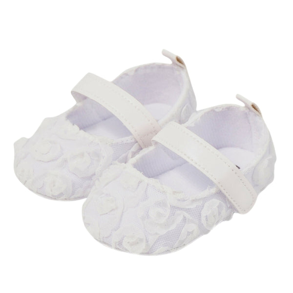Baby Unisex Net Floral Velcro Booties (White)-BT5130