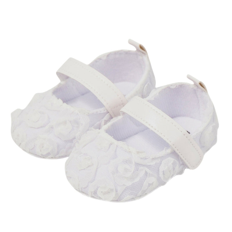 Baby Unisex Net Floral Velcro Booties (White)-BT5130