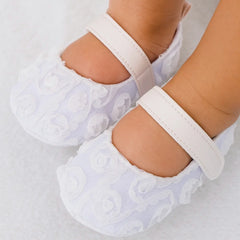 Baby Unisex Net Floral Velcro Booties (White)-BT5130
