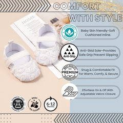 Baby Unisex Net Floral Velcro Booties (White)-BT5130