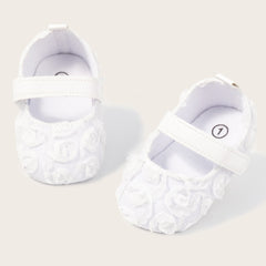 Baby Unisex Net Floral Velcro Booties (White)-BT5130