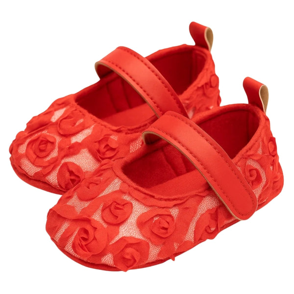 Baby Unisex Net Floral Velcro Booties (Red)-BT5131