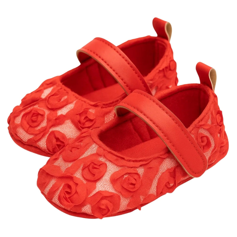 Baby Unisex Net Floral Velcro Booties (Red)-BT5131