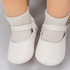 Baby Unisex Synthetic Velcro Booties (White)-BT5132