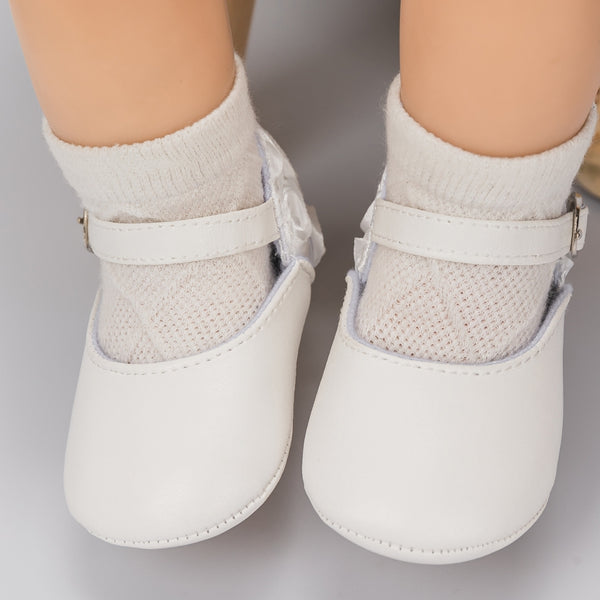 Baby Unisex Synthetic Velcro Booties (White)-BT5132
