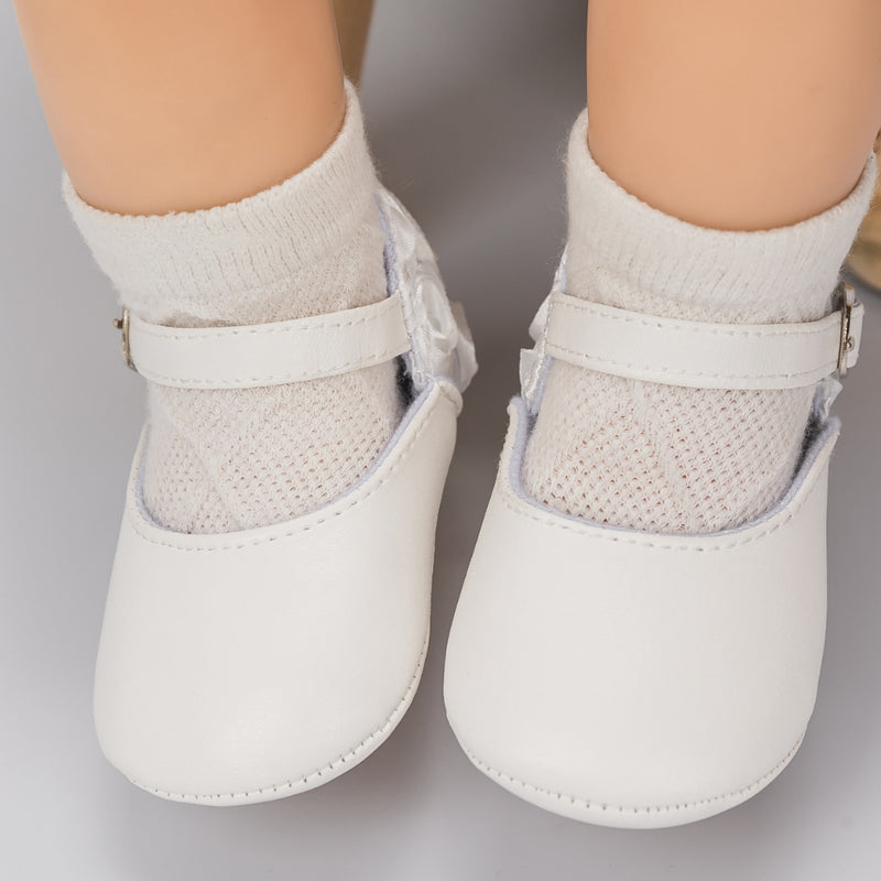 Baby Unisex Synthetic Velcro Booties (White)-BT5132