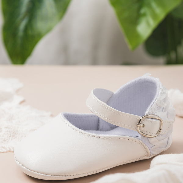 Baby Unisex Synthetic Velcro Booties (White)-BT5132
